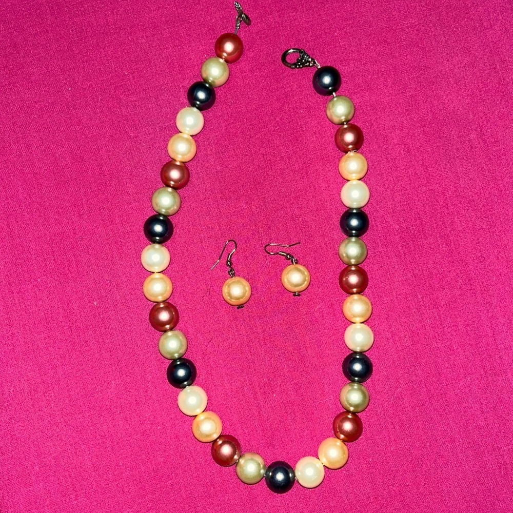 Handmade large beaded necklace and earrings set